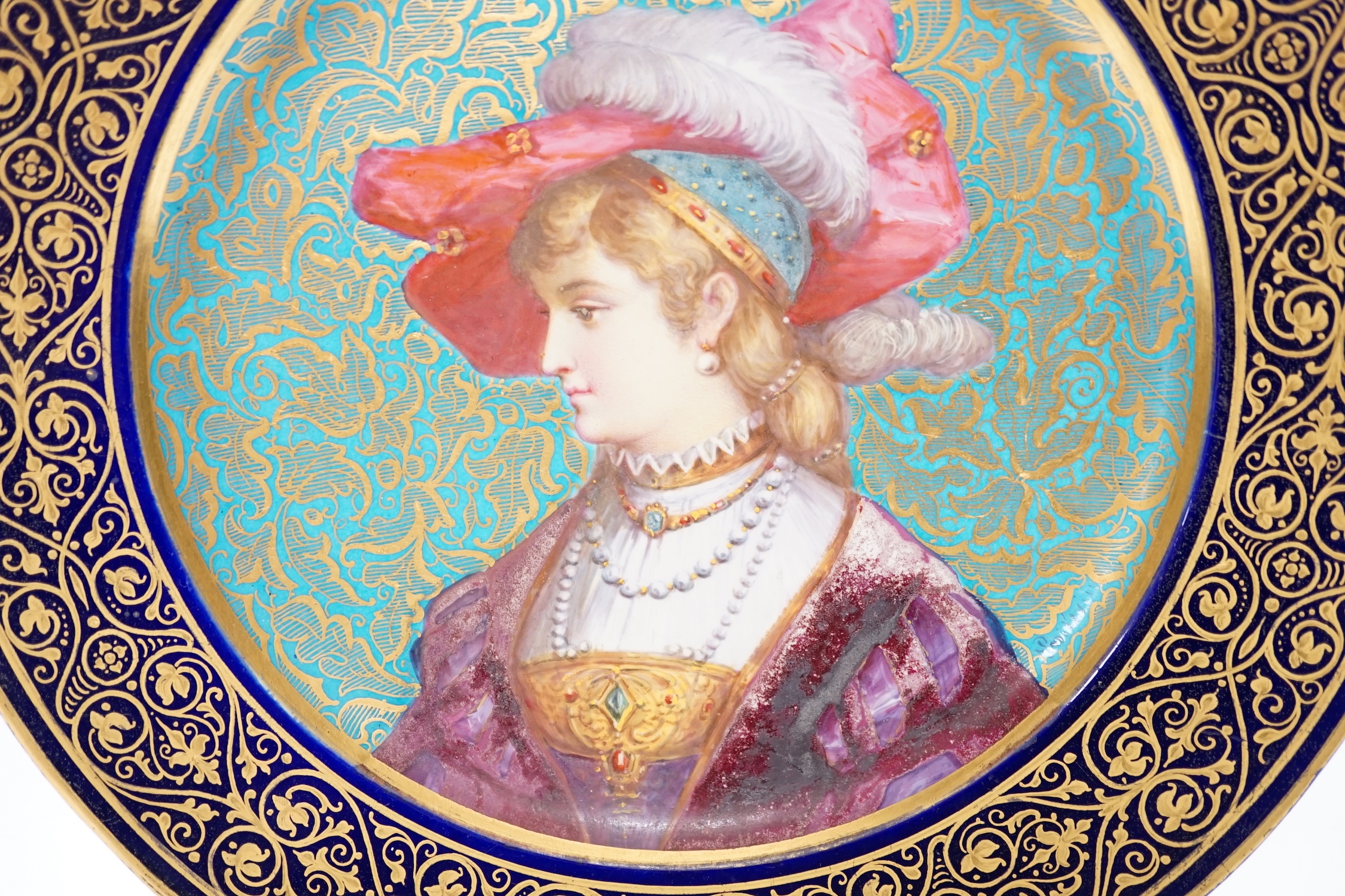 A late 19th century Sevres style portrait plate, 26cm diameter